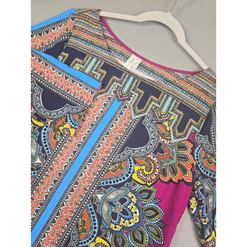 Pink Owl Apparel Women Multi-Color Medallion Print Tunic Top 3/4 Sleeve Size M